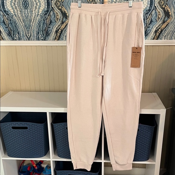 Thread & Supply Beige Joggers, Size L - Picture 1 of 3